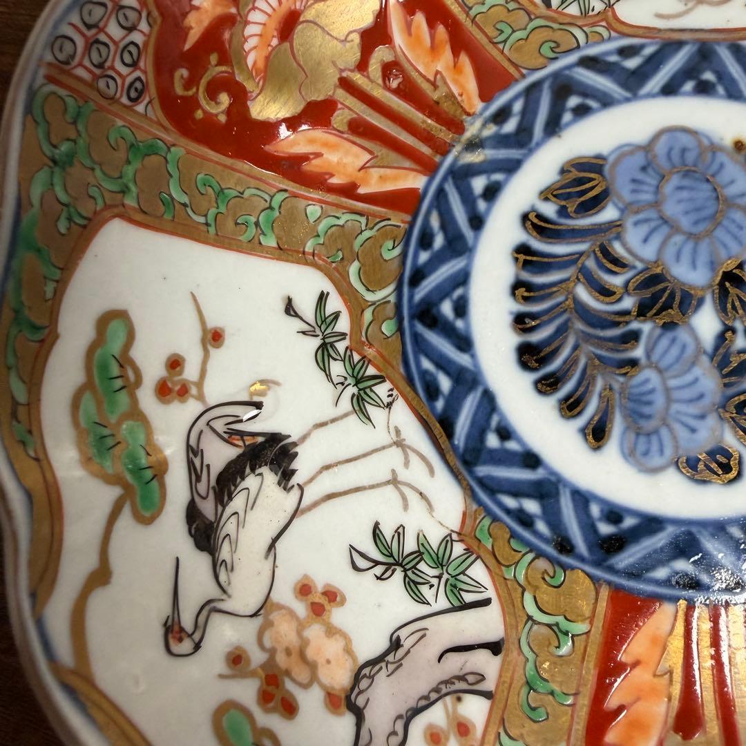 古伊万里　赤絵金彩鶴図なます皿五客　鉢/深鉢/お皿/アンティーク