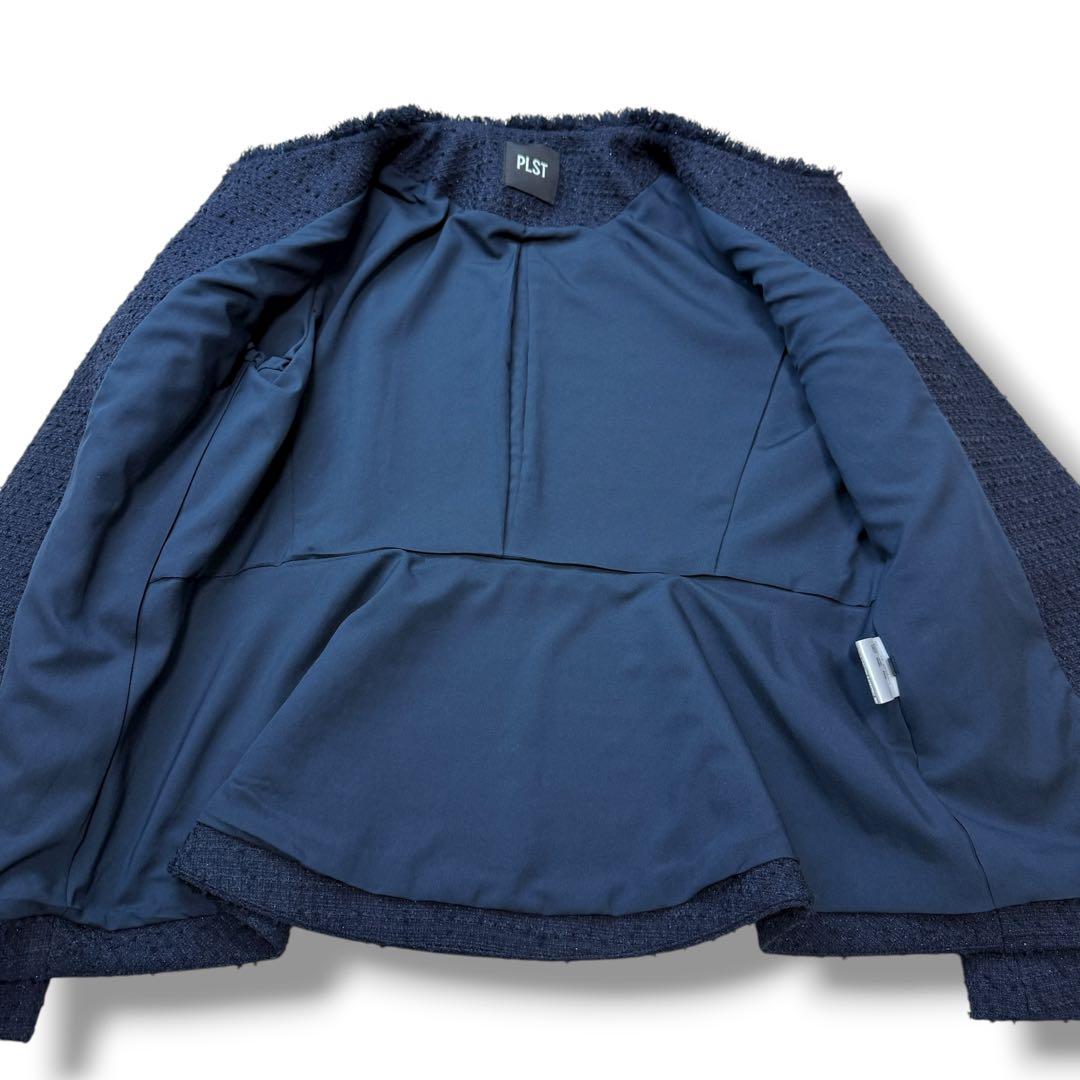 現行 未使用級✨プラステ 1431 ツイード　ノーカラージャケット ネイビー