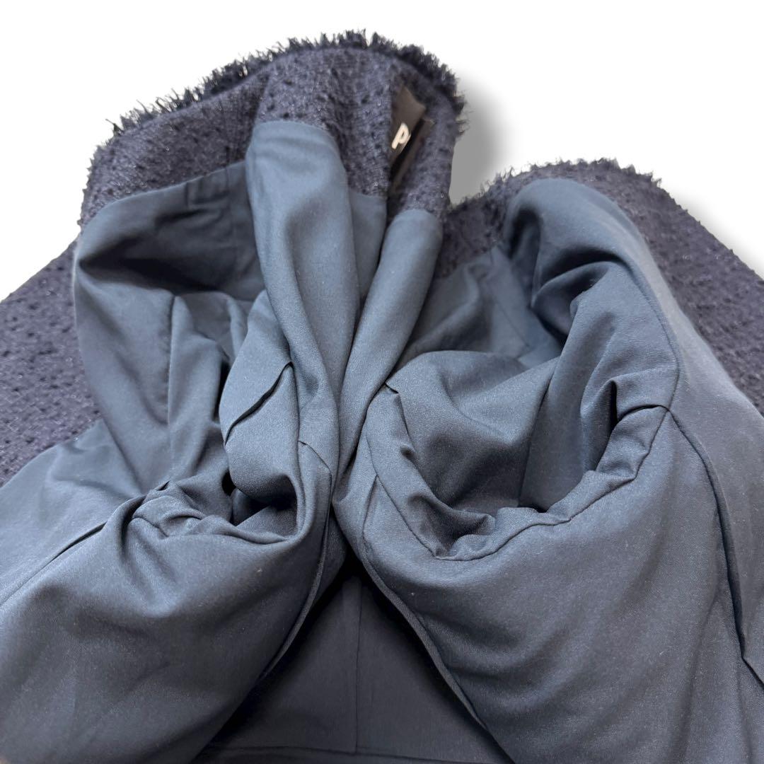 現行 未使用級✨プラステ 1431 ツイード　ノーカラージャケット ネイビー