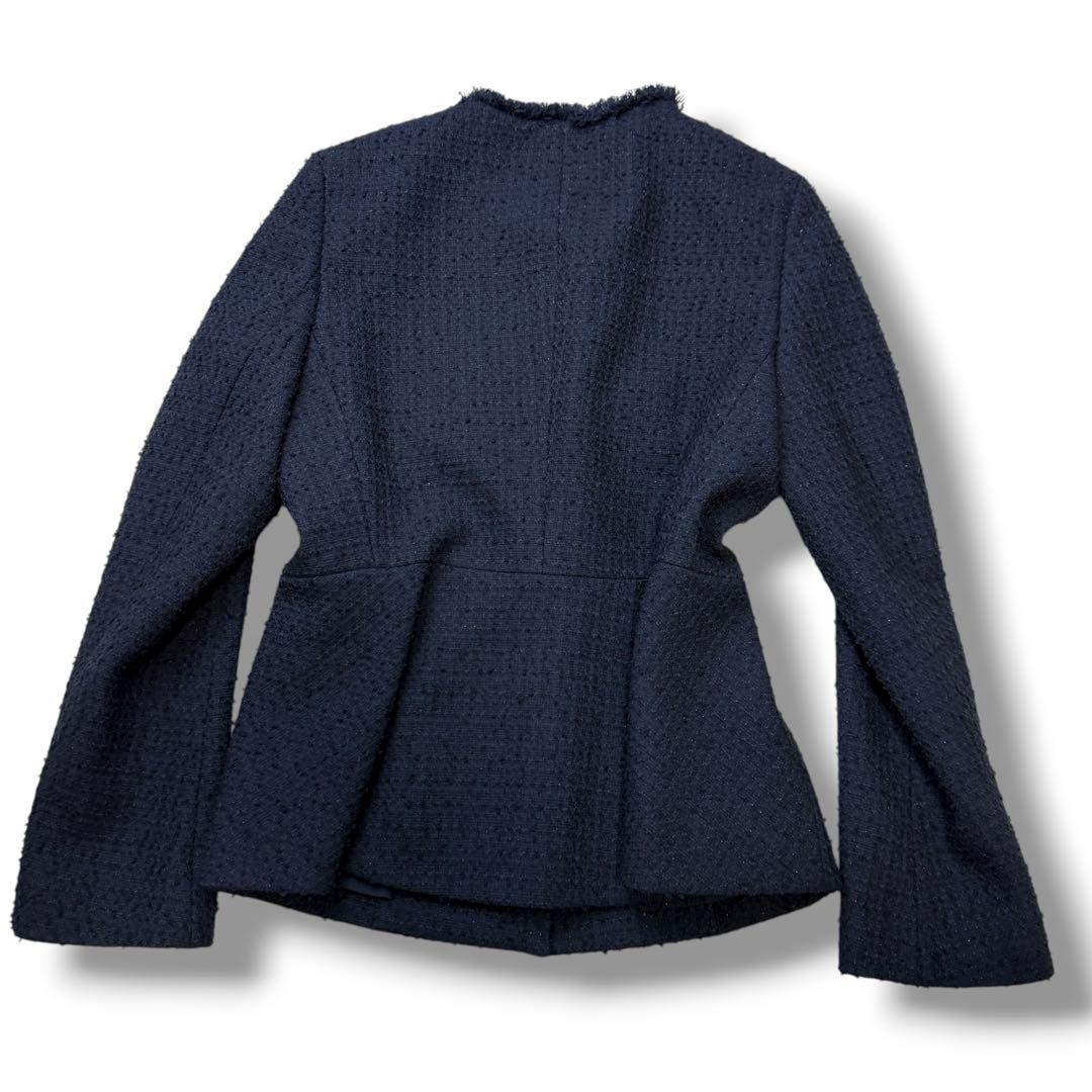 現行 未使用級✨プラステ 1431 ツイード　ノーカラージャケット ネイビー