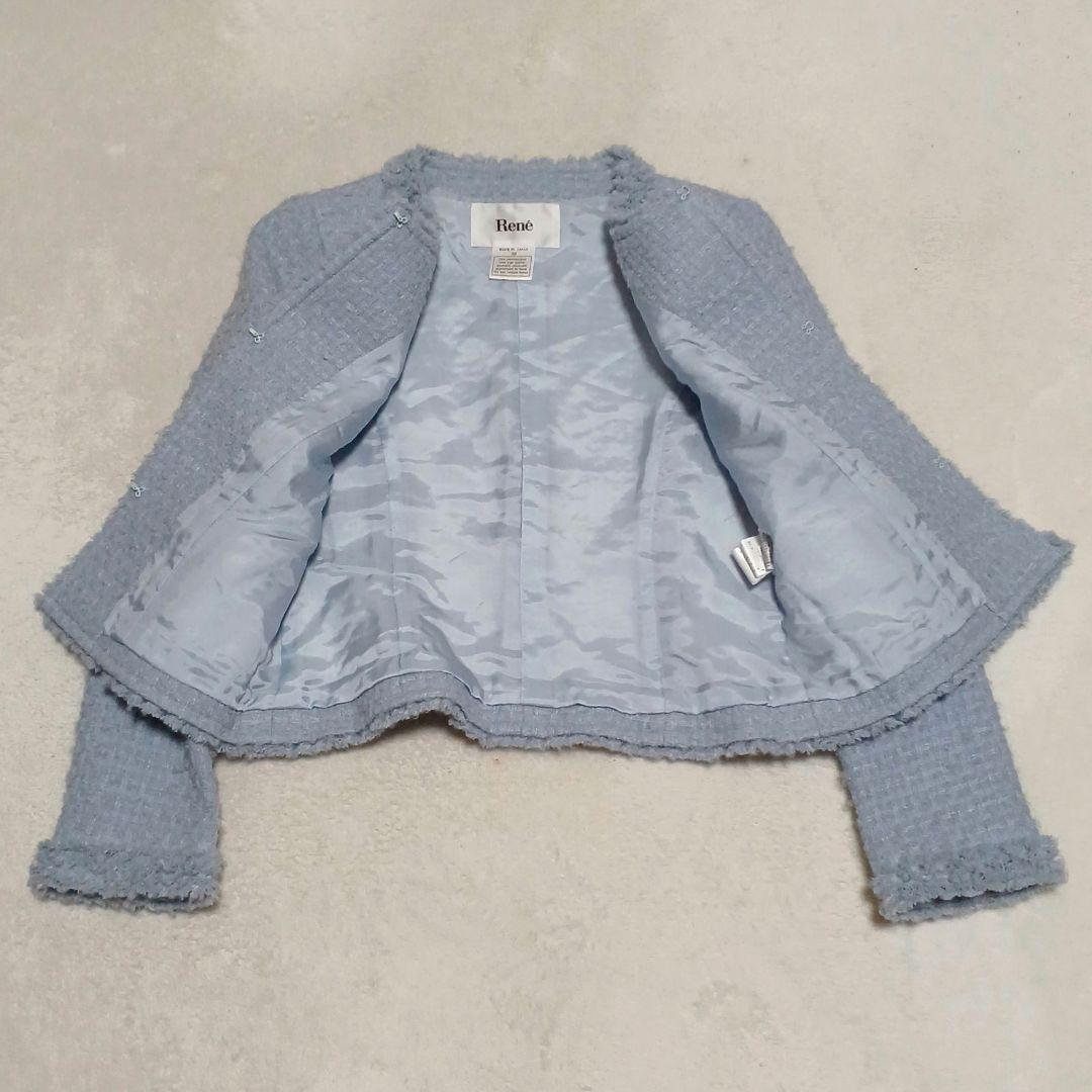 René　ルネ　ツイードノーカラージャケット　モヘヤ混　ウール　36　日本製
