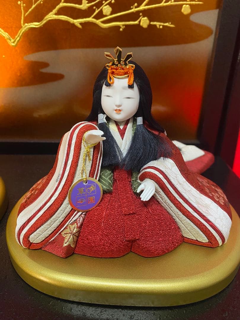 雛人形　草園作　木目込人形　親王飾り・サイズ間口約４７×奥行約３５×高さ約３２㎝
