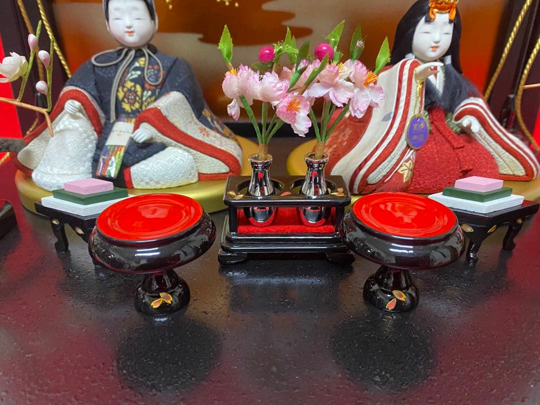 雛人形　草園作　木目込人形　親王飾り・サイズ間口約４７×奥行約３５×高さ約３２㎝