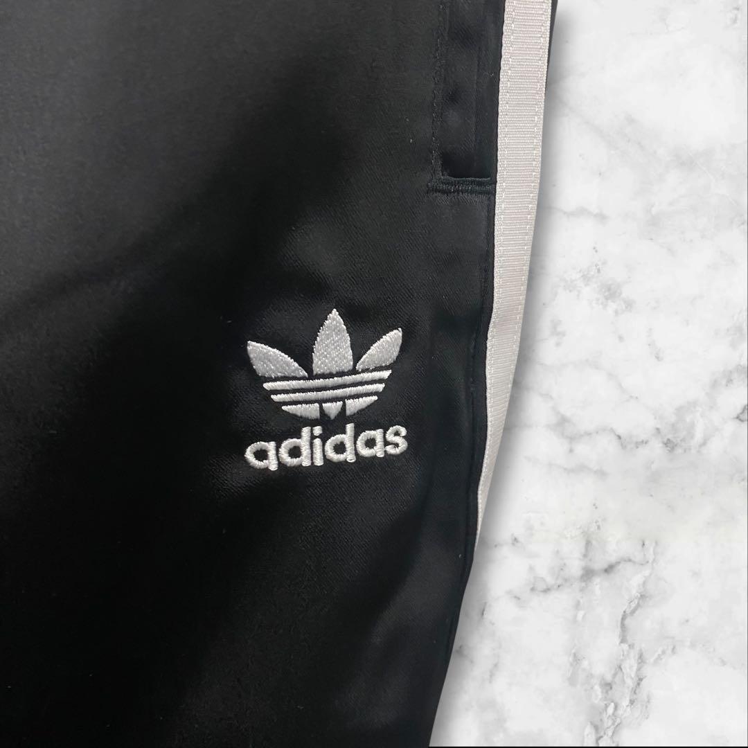 adidas アディカラー サテン ワイドレッグ トラックパンツ ブラック S