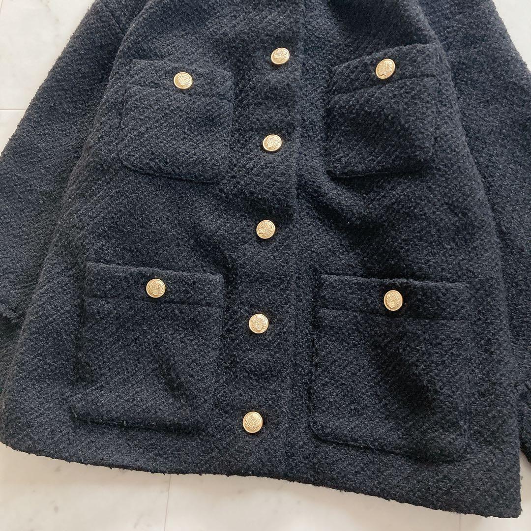 美品　ラウンジドレス　ツイードジャケット　オーバーサイズ　ブラック　ノーカラー