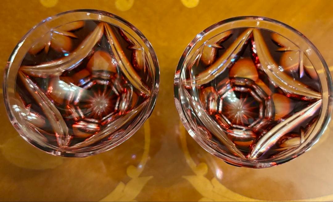 薩摩切子　脚付杯　2客セット