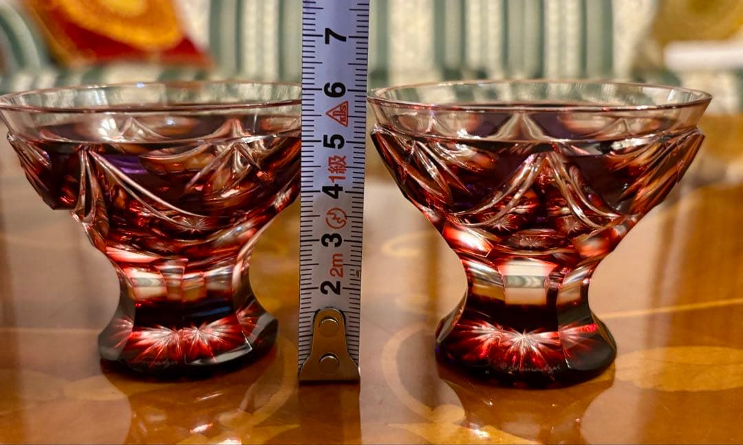 薩摩切子　脚付杯　2客セット