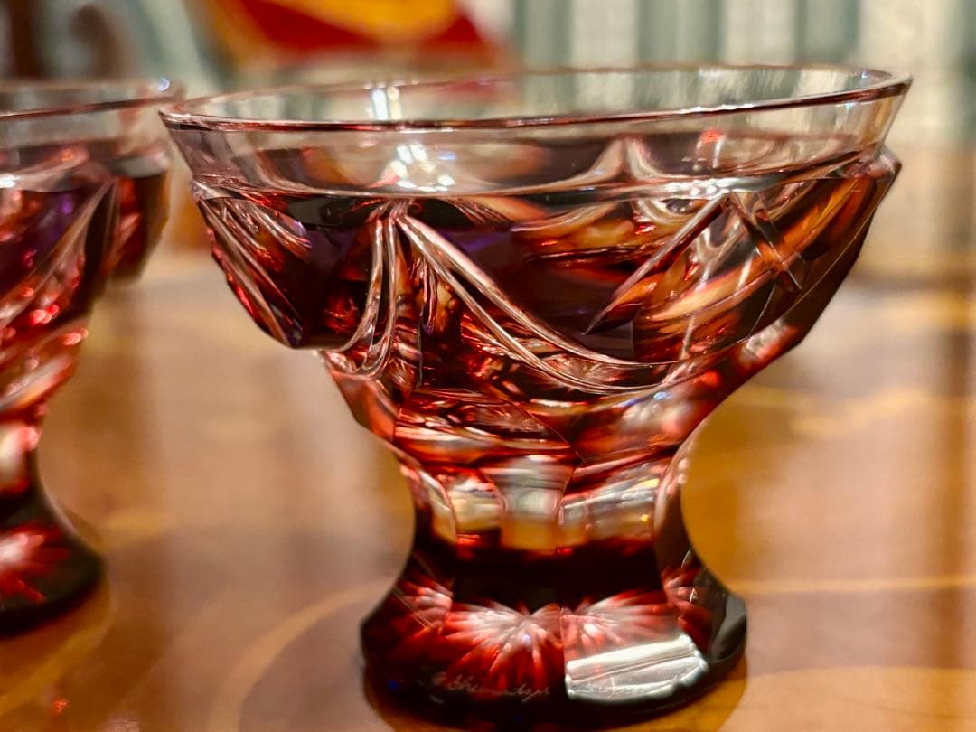 薩摩切子　脚付杯　2客セット