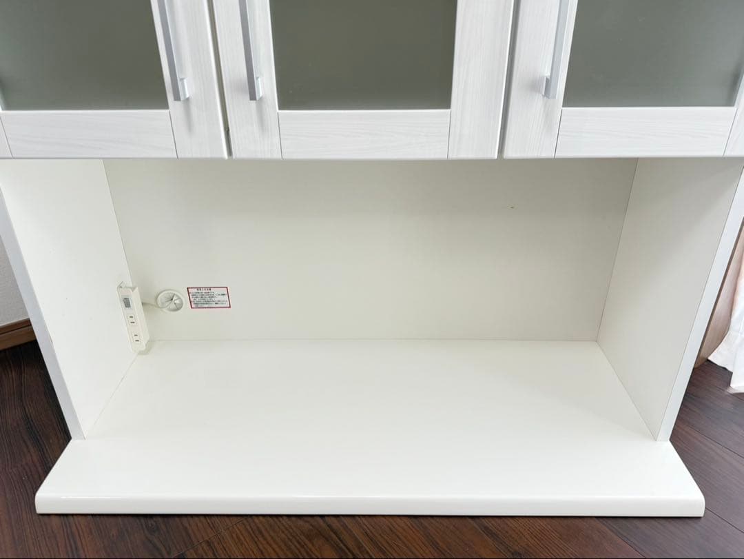 ホワイト食器棚 ガラス扉 引き出し付き