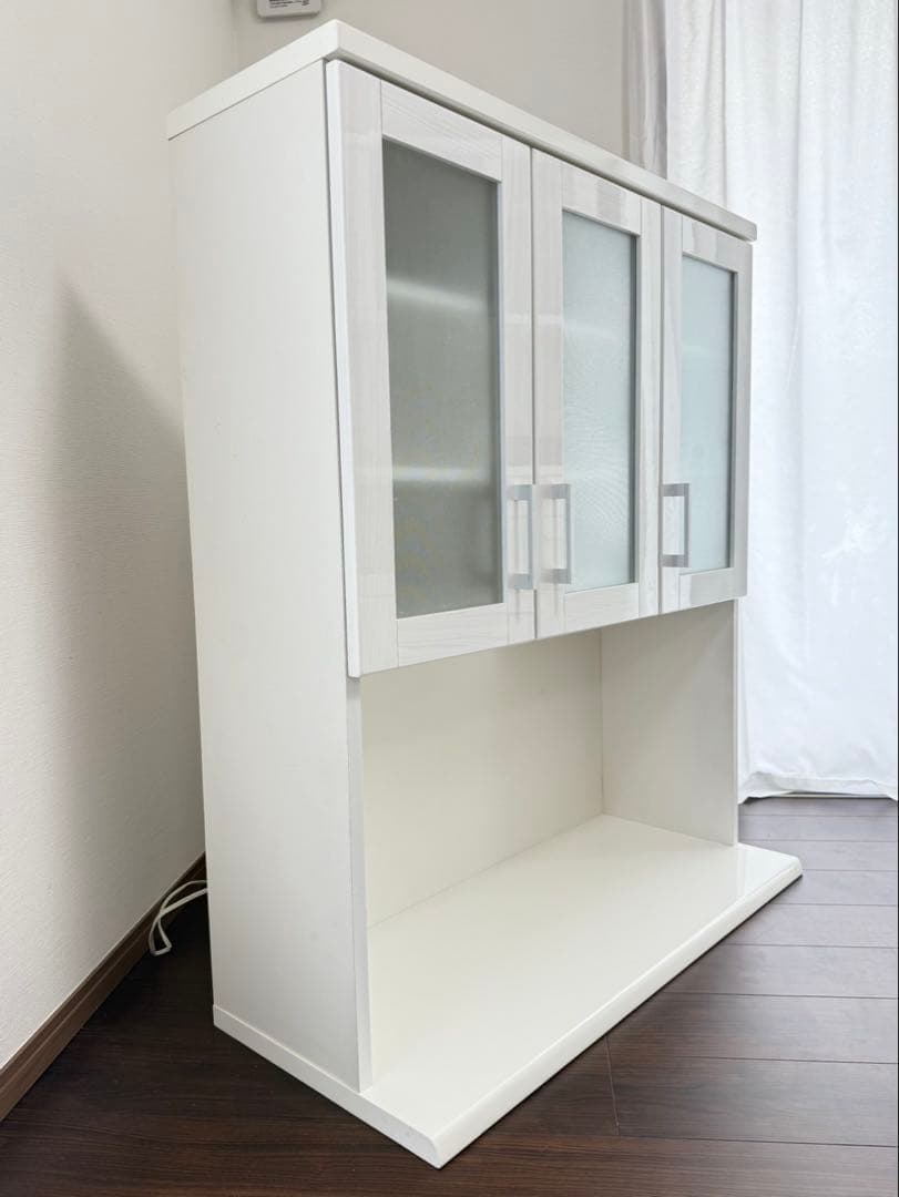 ホワイト食器棚 ガラス扉 引き出し付き