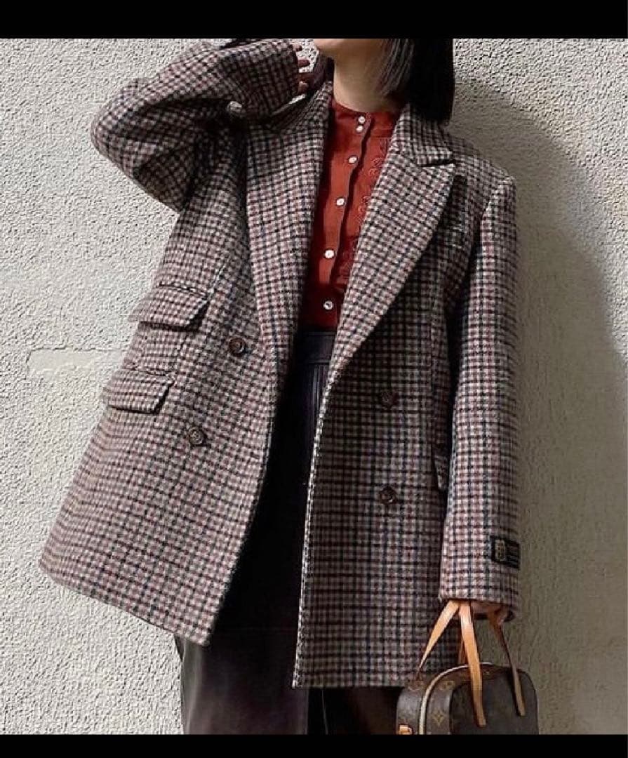ジャケット・アウター AMERI VINTAGE CHECK ECO WOOL BIG JACKET