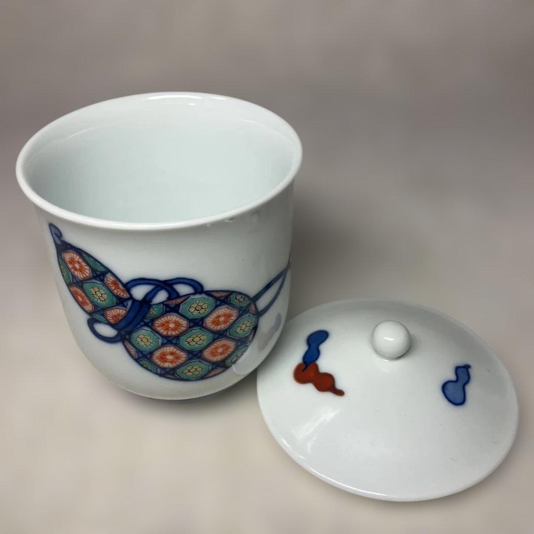 十四代　酒井田柿右衛門　染錦　瓢文　湯呑　共箱