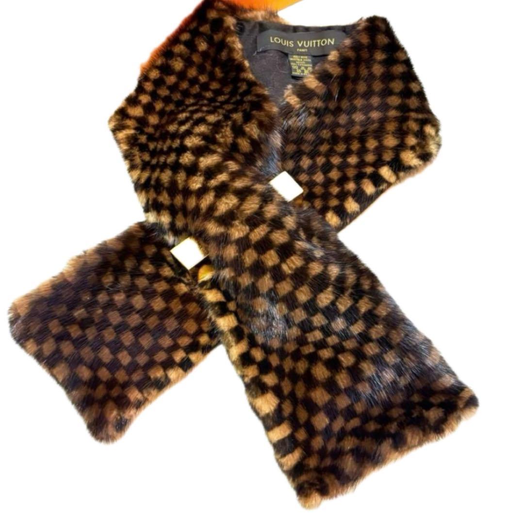 未使用級✨ ルイヴィトン ダミエ ミンク ファー エシャルプ マフラー ショール