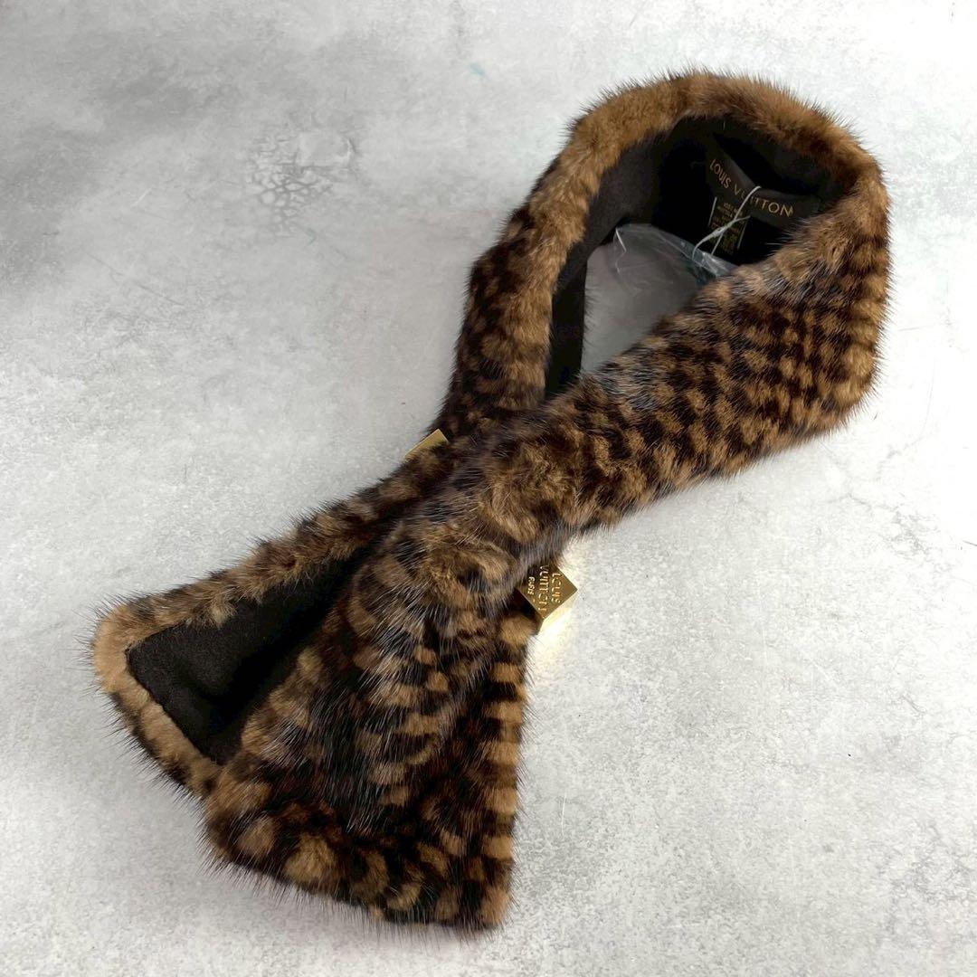 未使用級✨ ルイヴィトン ダミエ ミンク ファー エシャルプ マフラー ショール