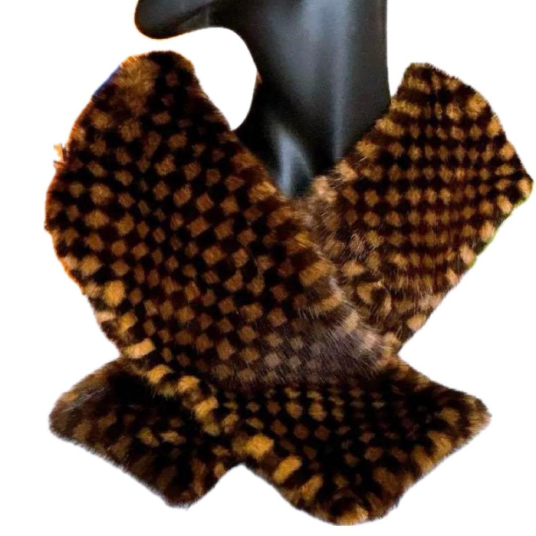 未使用級✨ ルイヴィトン ダミエ ミンク ファー エシャルプ マフラー ショール