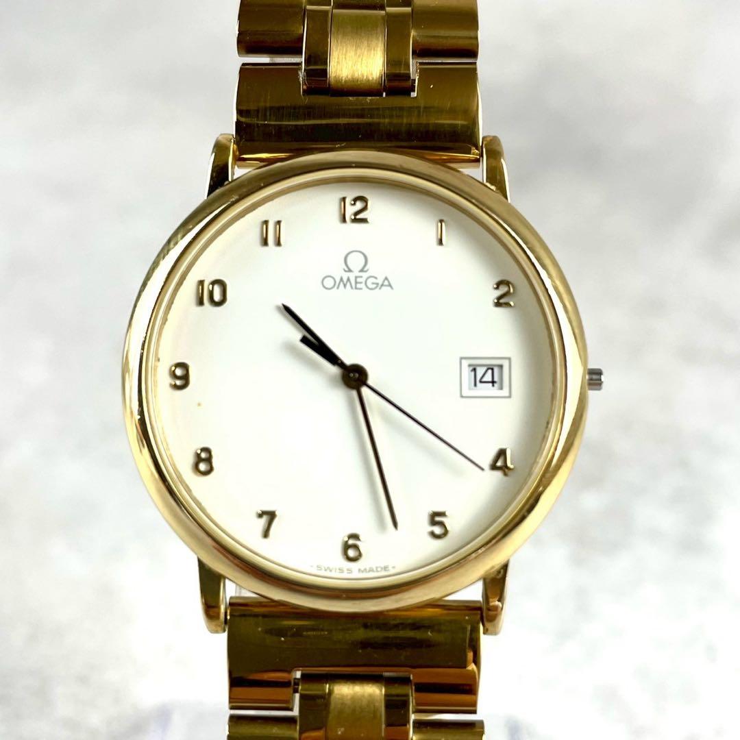 稼働 美品 オメガ デビル クォーツ 腕時計 ゴールド 新品ベルト