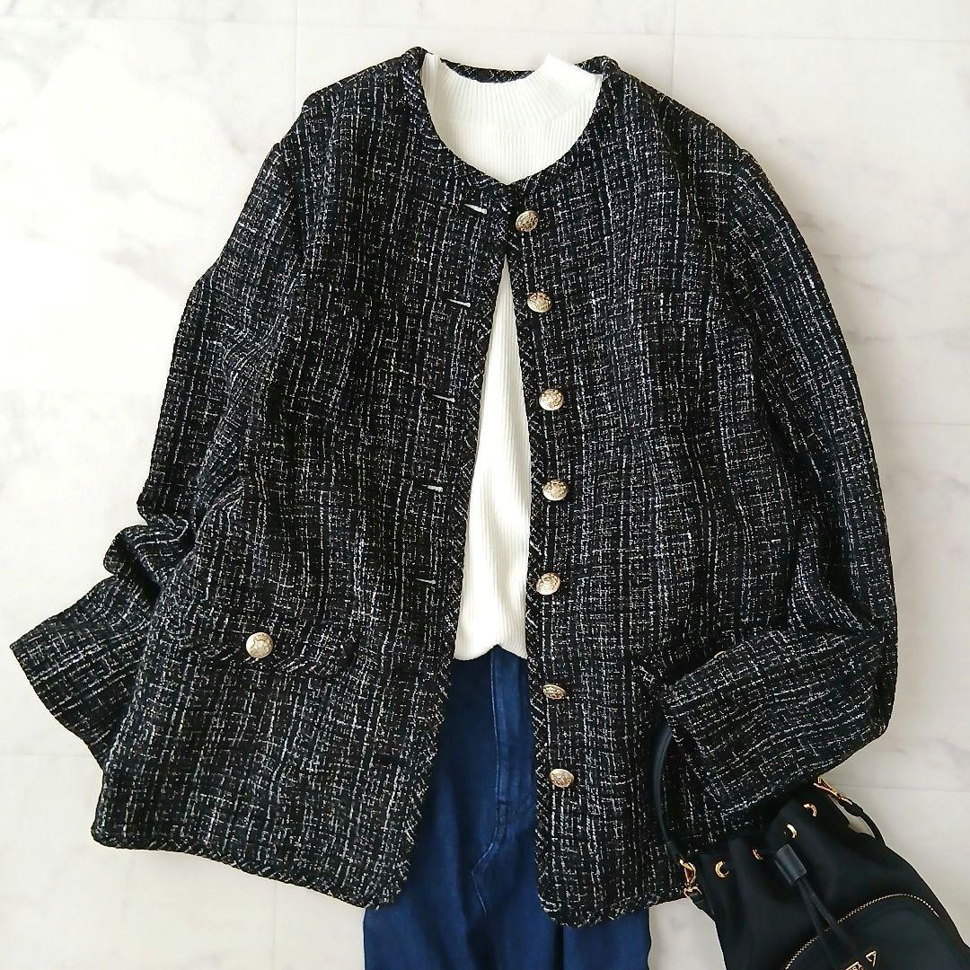 極美品 セルフォード 24AW パイピングツイードジャケット 38 ブラック