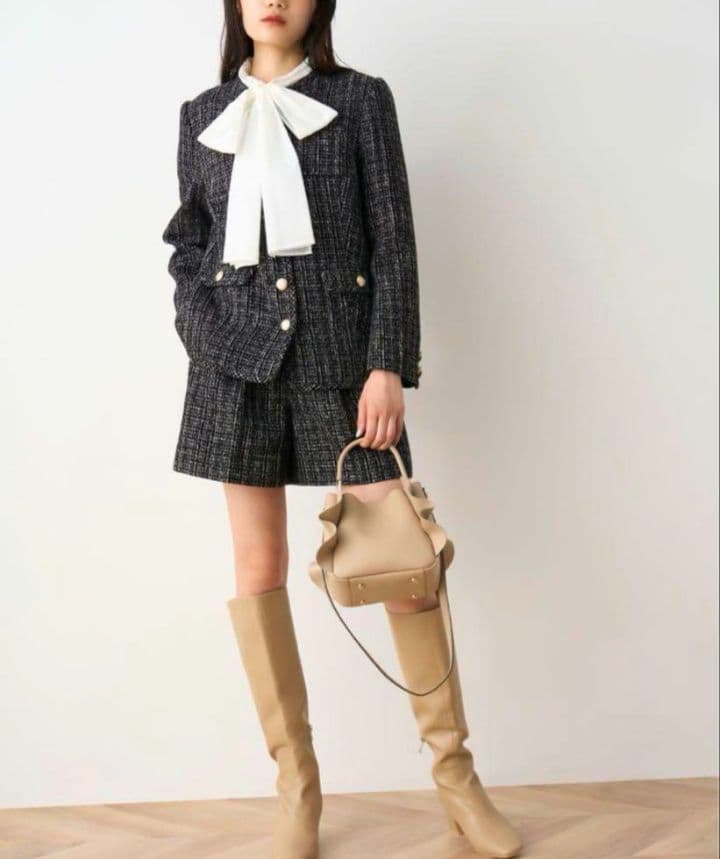 極美品 セルフォード 24AW パイピングツイードジャケット 38 ブラック