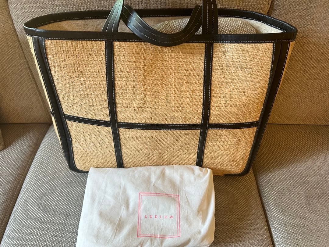 LUDLOW ラドロー ワイドレザートリム カゴバッグ トートバッグ ラフィア