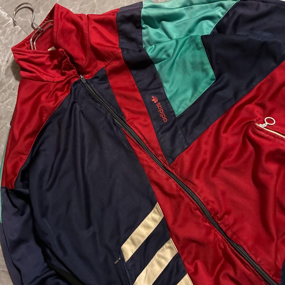 【希少】80s adidas トラックジャケット マルチカラー刺繍ロゴ 古着