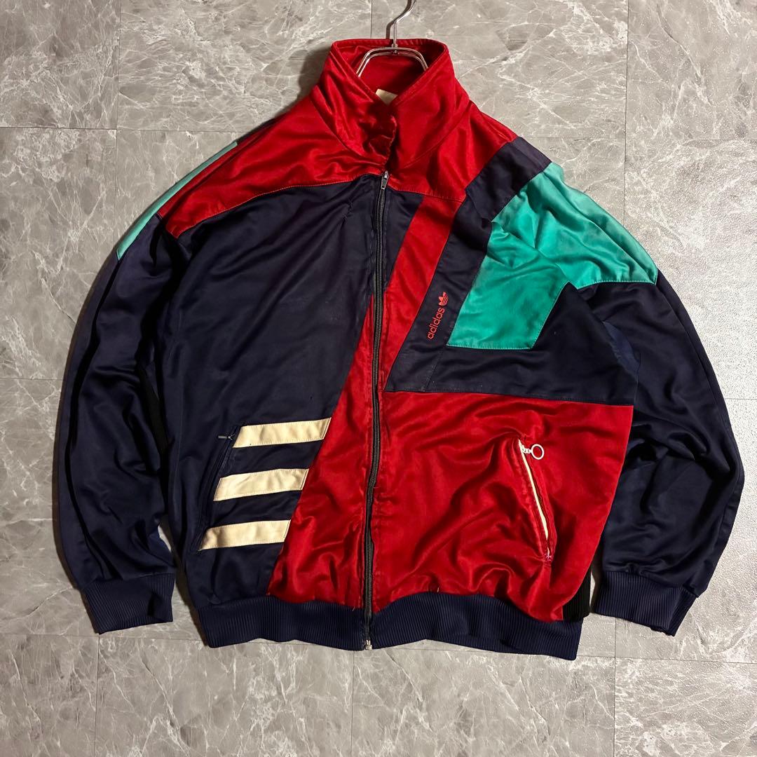 【希少】80s adidas トラックジャケット マルチカラー刺繍ロゴ 古着
