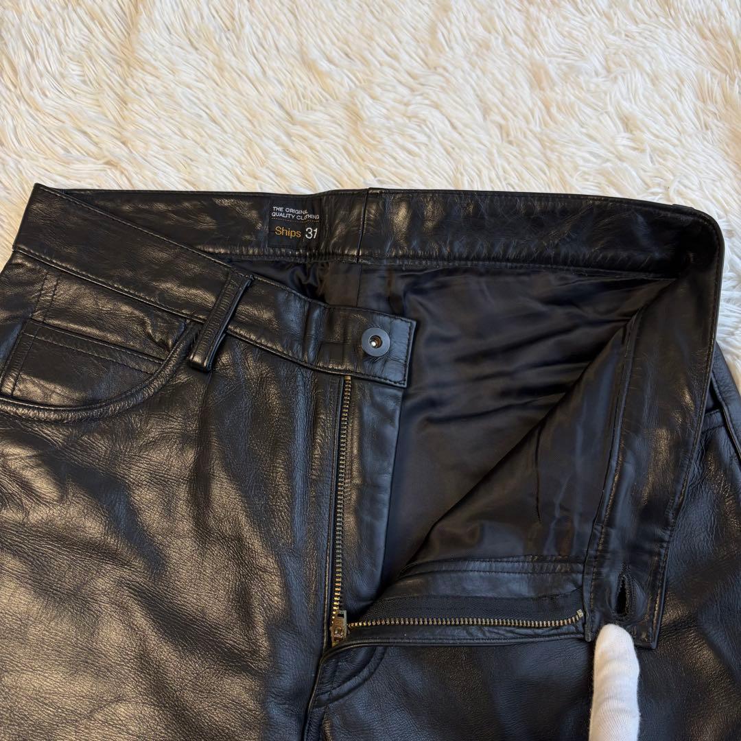 (美品) シップス レザー パンツ W30 牛革 バイカー ブラック 本革
