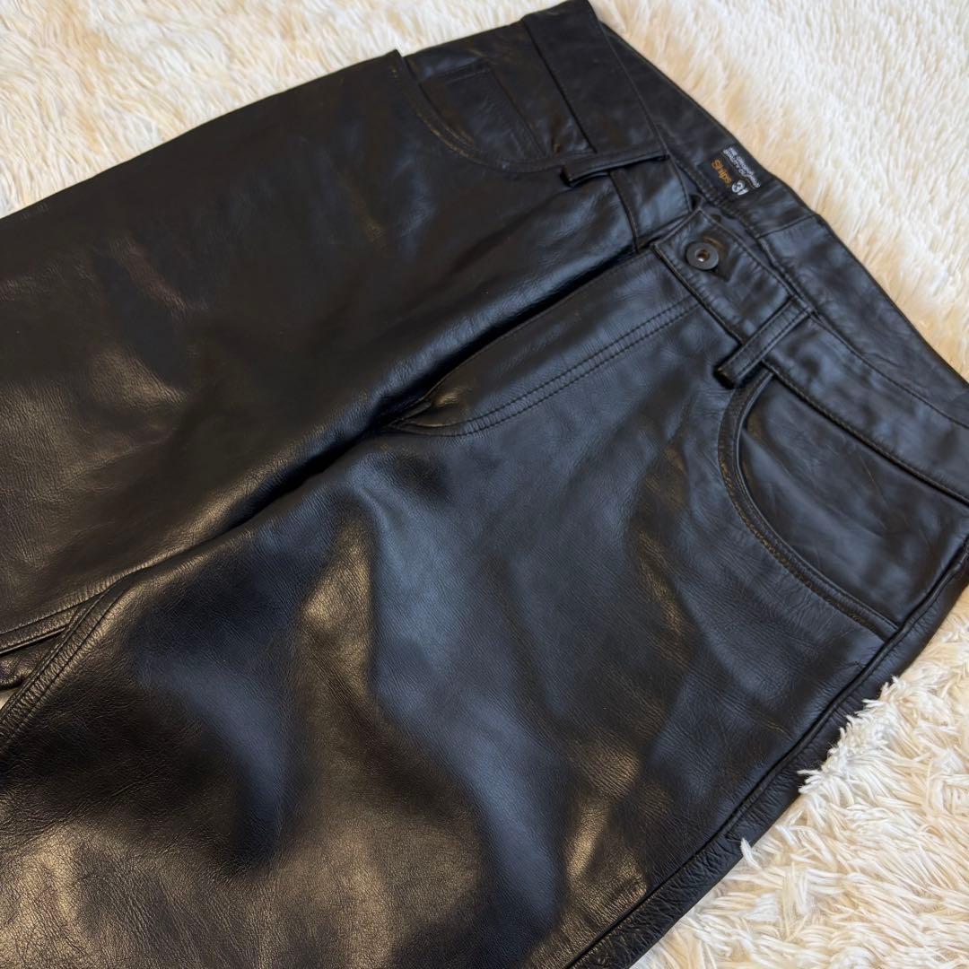 (美品) シップス レザー パンツ W30 牛革 バイカー ブラック 本革