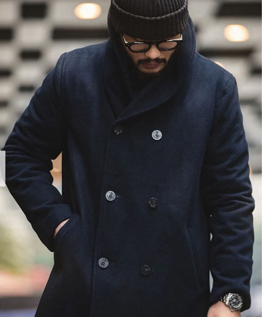 値下げ　ウール ネイビー ピーコート XL