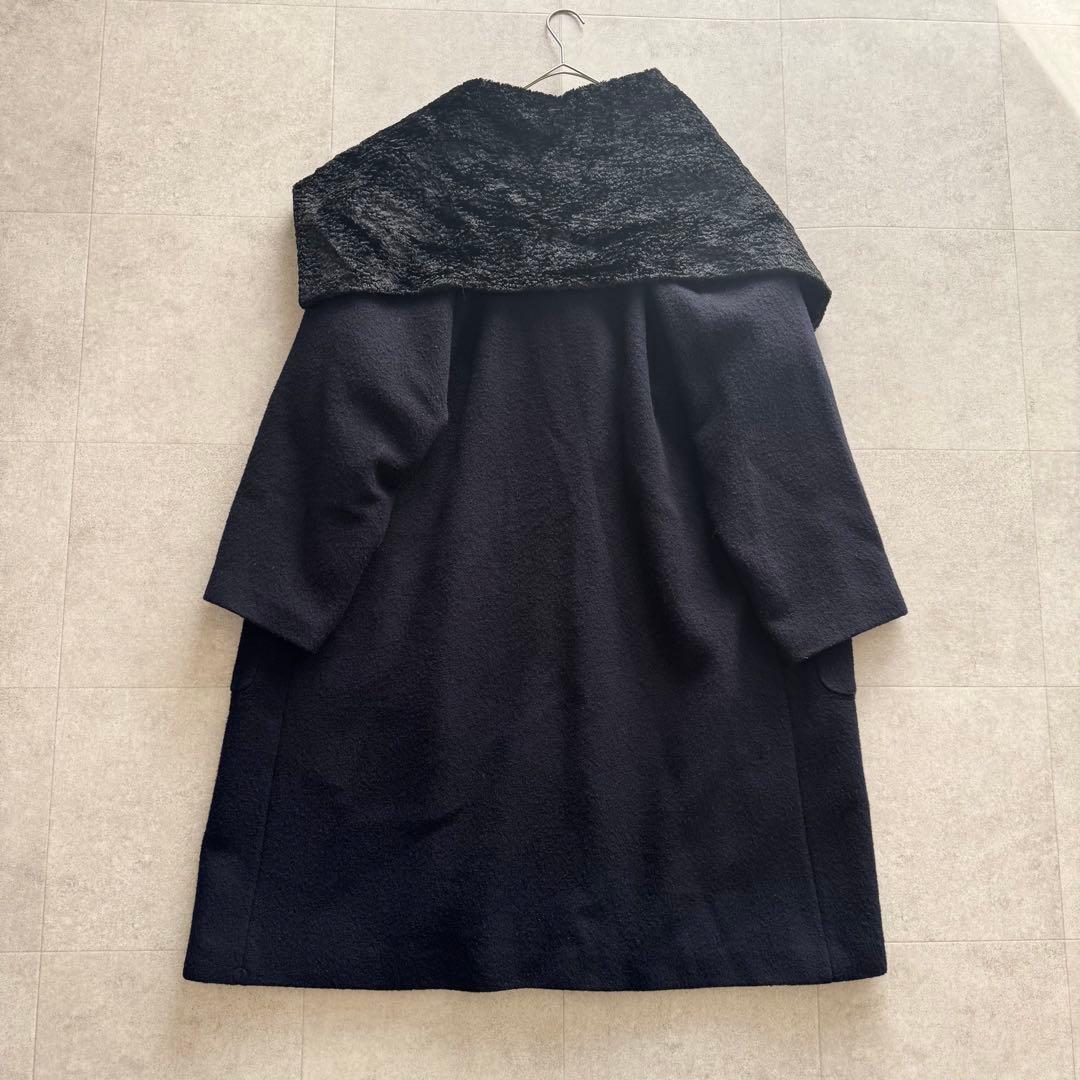 コムデギャルソン　AD1997　ロングコート　紺色　ビッグカラー　ファー