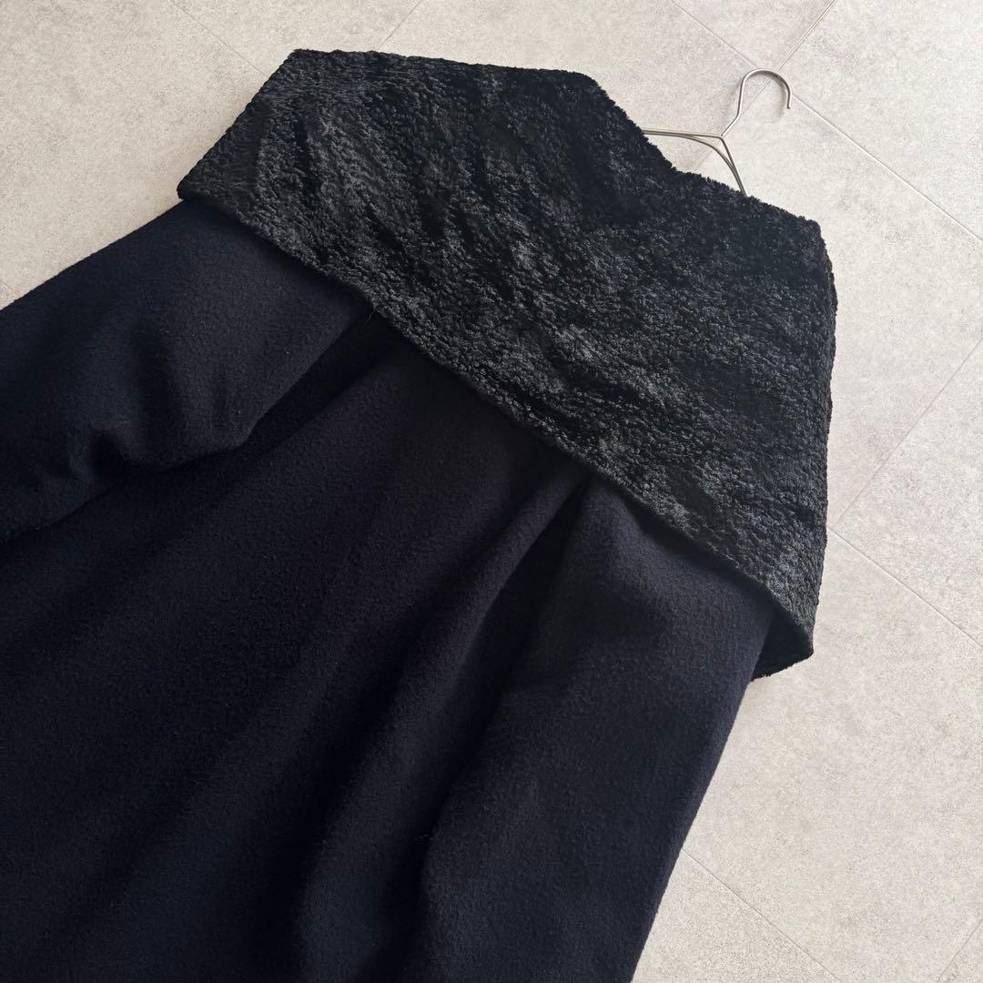 コムデギャルソン　AD1997　ロングコート　紺色　ビッグカラー　ファー