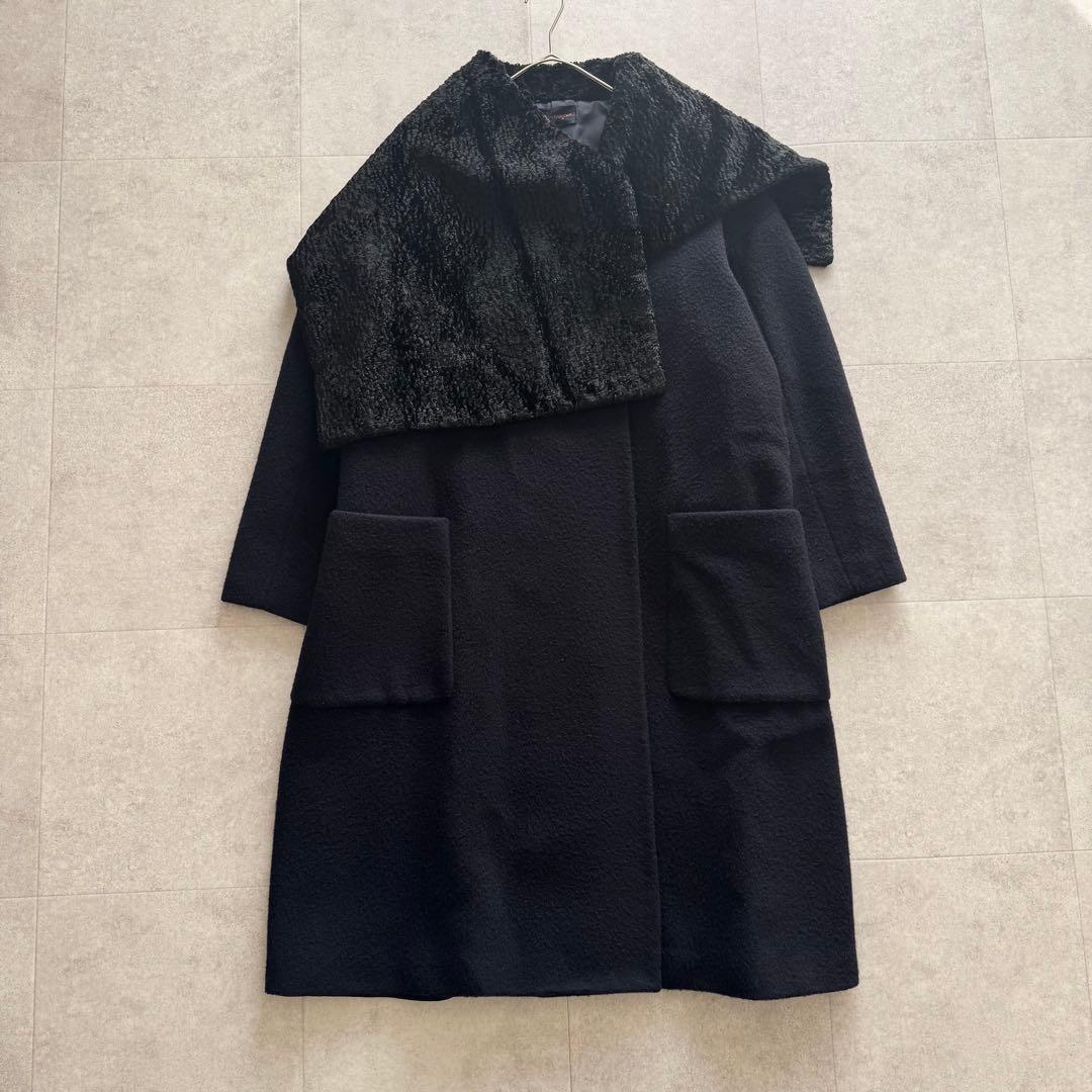 コムデギャルソン　AD1997　ロングコート　紺色　ビッグカラー　ファー