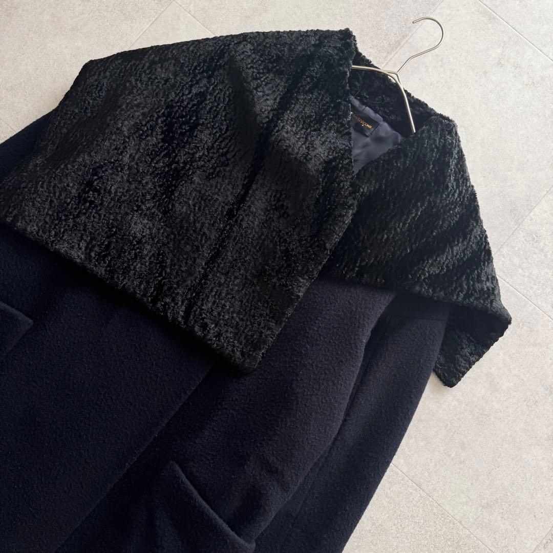 コムデギャルソン　AD1997　ロングコート　紺色　ビッグカラー　ファー