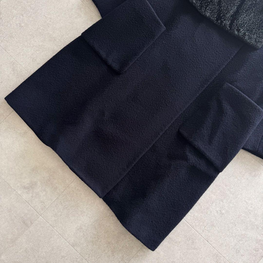 コムデギャルソン　AD1997　ロングコート　紺色　ビッグカラー　ファー