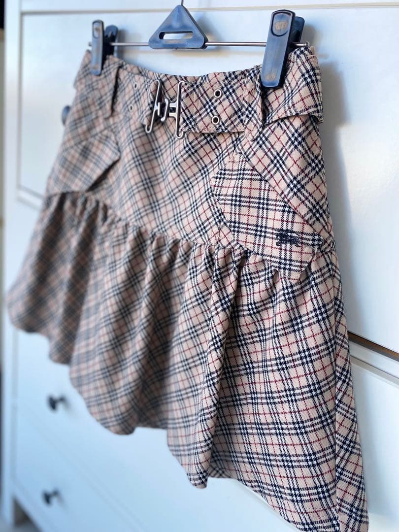 BURBERRY BLUELABEL チェック柄フレアスカート 36 ベルト付