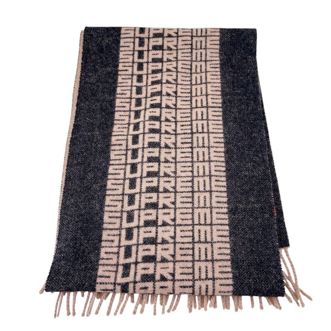 【極美品】Supremeシュプリーム/マフラー/ジャガードロゴ総柄/カシミア
