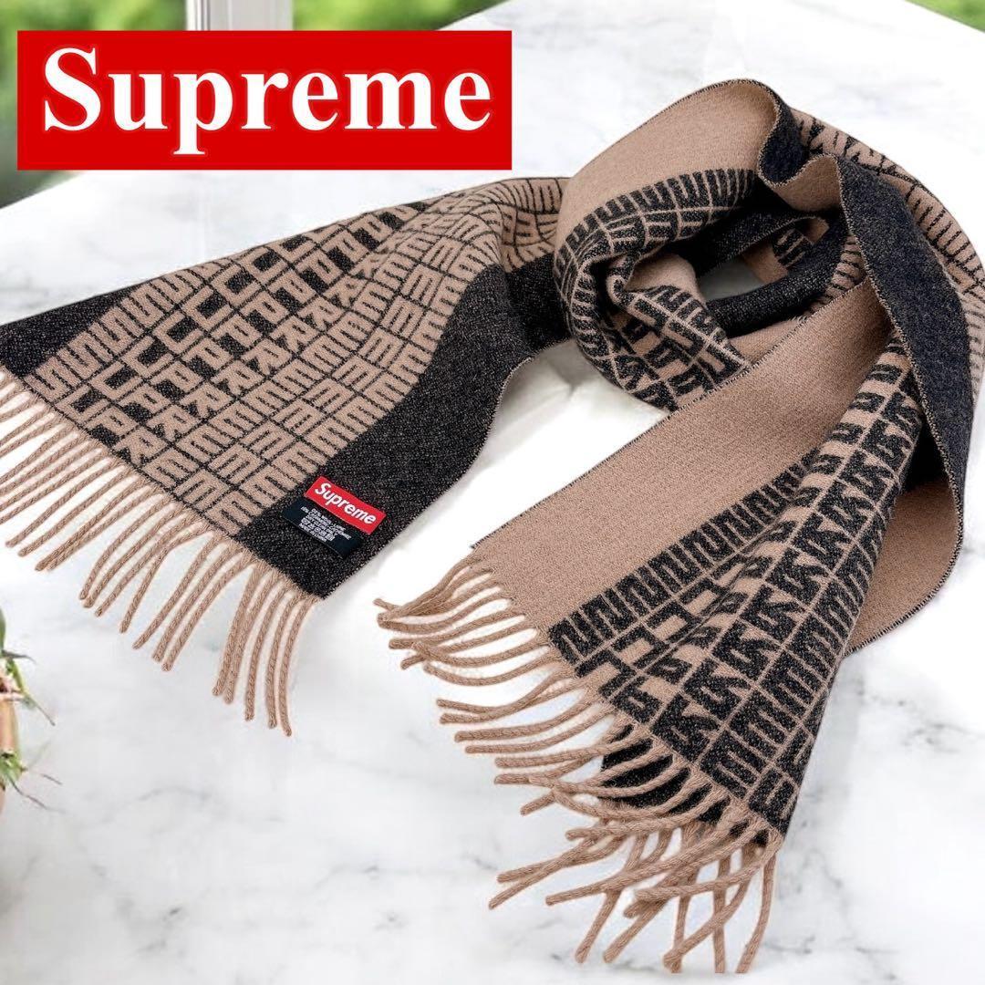 【極美品】Supremeシュプリーム/マフラー/ジャガードロゴ総柄/カシミア