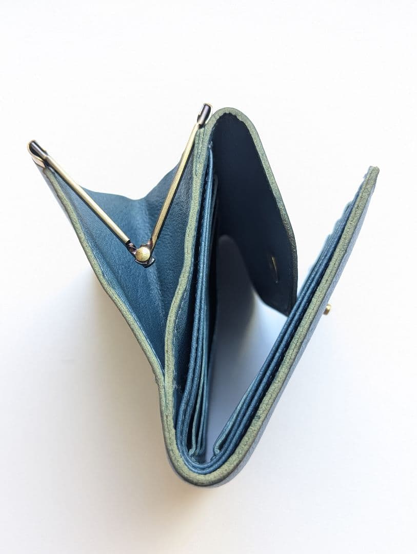 イルビゾンテ【限定色デニムブルー】2つ折り財布 がま口 シボ加工 希少 男女兼用