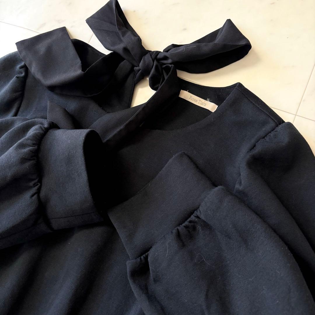 美品 ローズティアラ 大きいサイズ46 バックプリーツ チュニックワンピース 黒