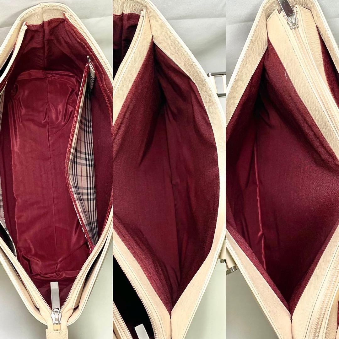 【極美品】バーバリー トートバッグ レザー 白 A4可 ノバチェック ビジネス