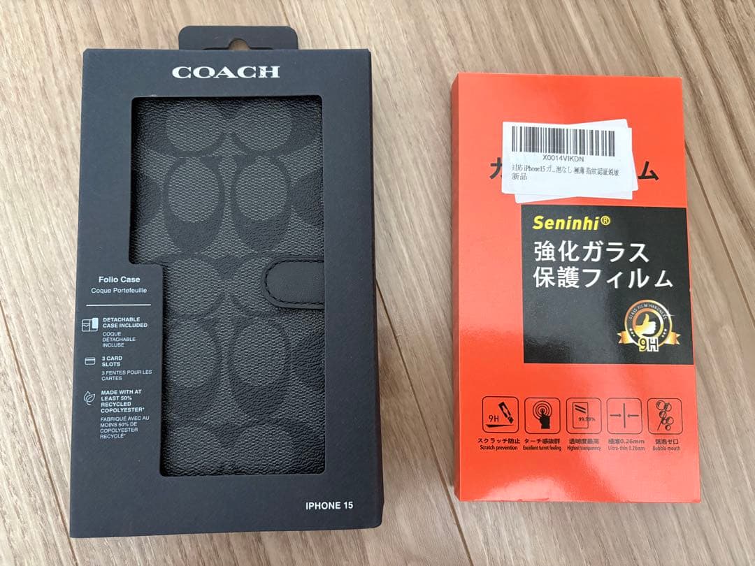 【新品】COACH iPhone 15 手帳型ケース　強化ガラス保護フィルム付き