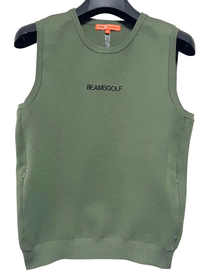 美品　BEAMS GOLF クルーネックニットベスト カーキ　サイズM ビームス