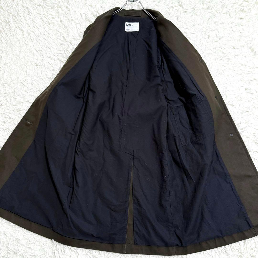 MHL トレンチコート シングル モールスキン ベルト フラップポケット カーキ