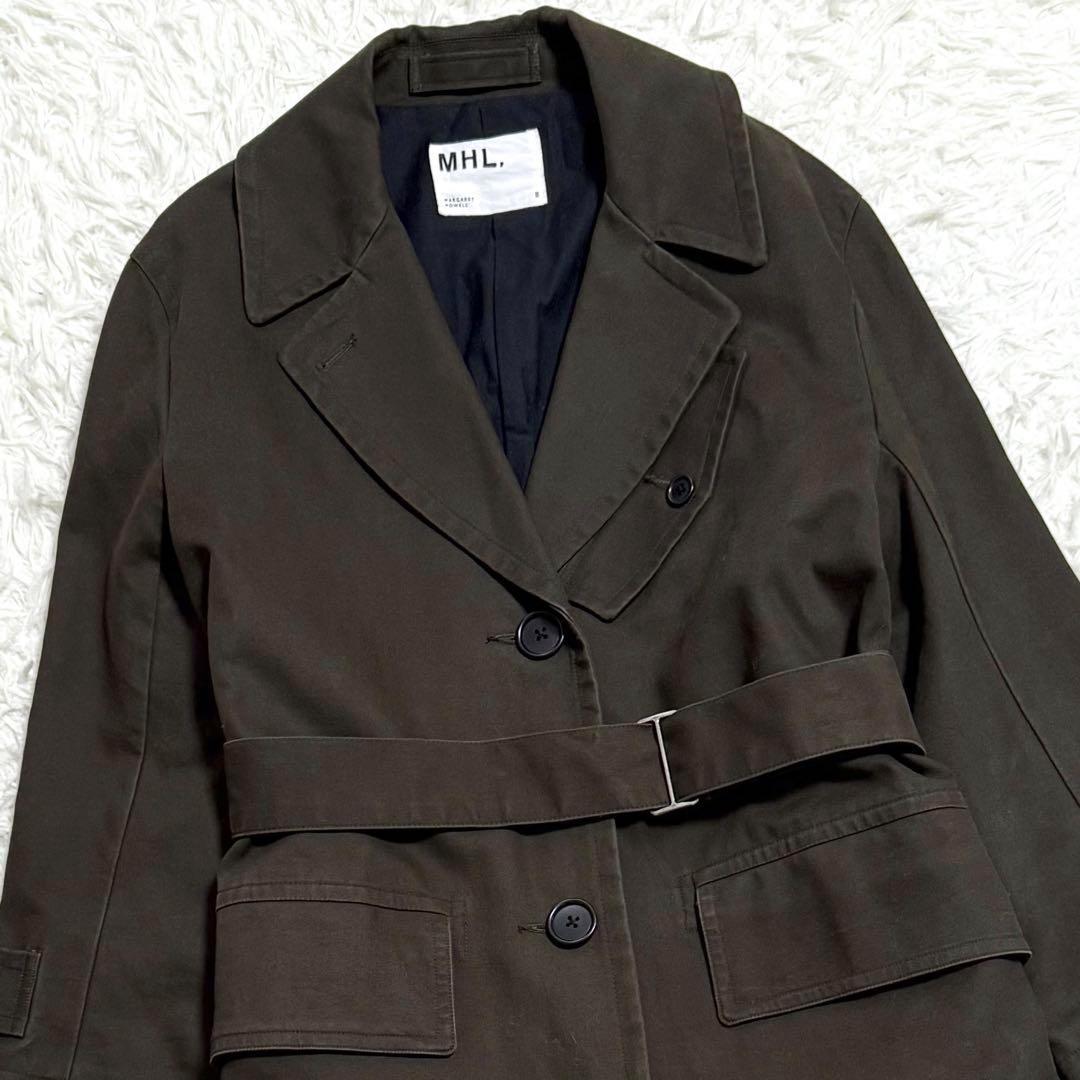 MHL トレンチコート シングル モールスキン ベルト フラップポケット カーキ