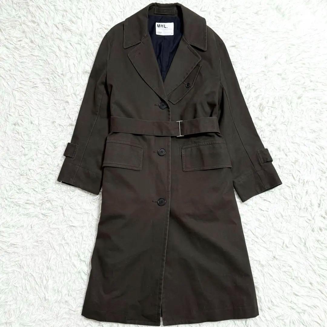 MHL トレンチコート シングル モールスキン ベルト フラップポケット カーキ