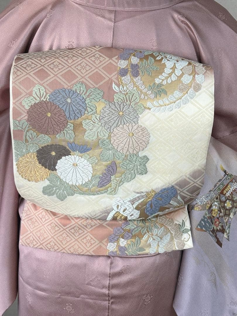 4点フルセット　正絹訪問着　袋帯　帯揚げ　帯締め　未使用品