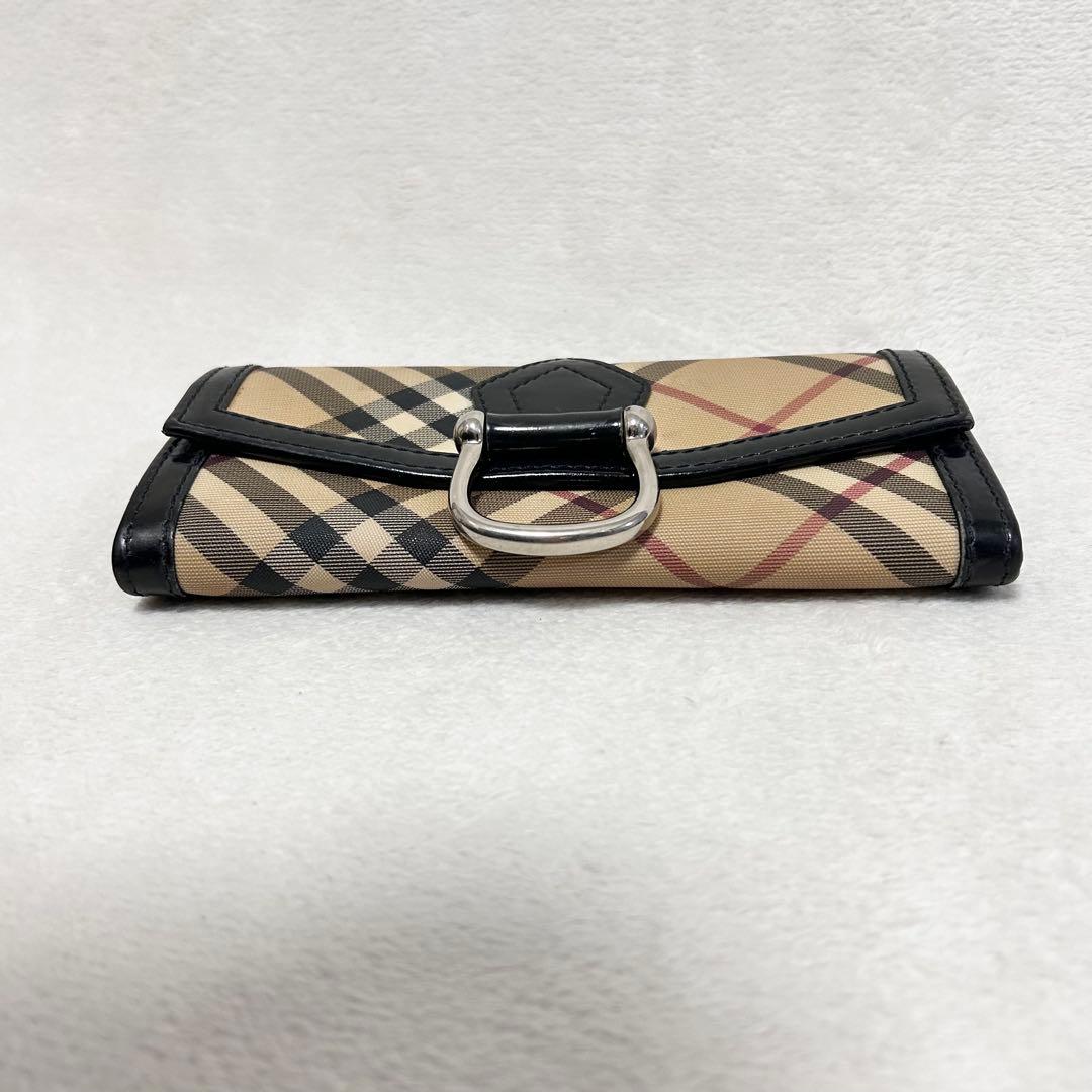 バーバリー ノバチェック 長財布 BURBERRY シルバー金具フラップ PVC