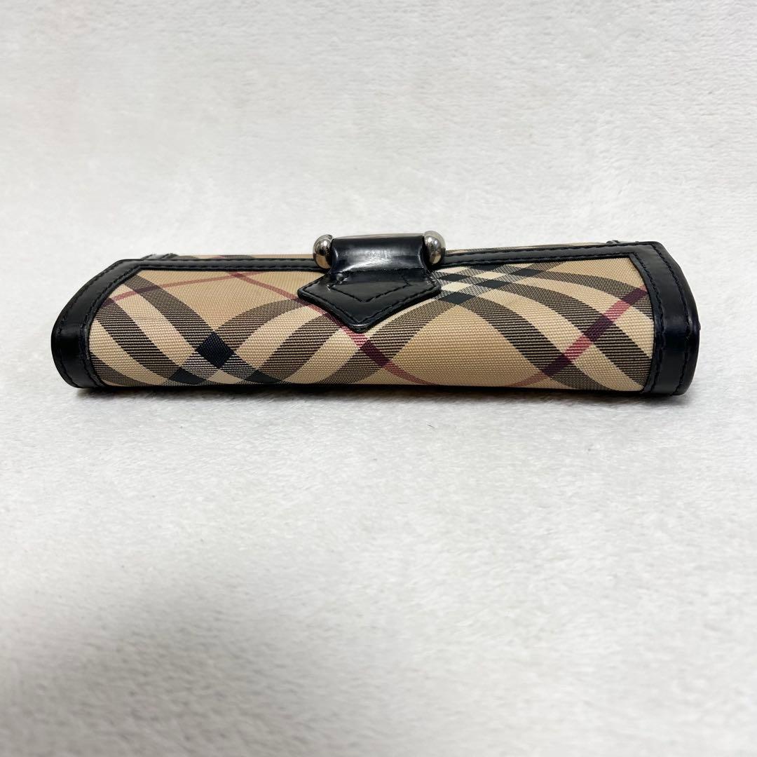 バーバリー ノバチェック 長財布 BURBERRY シルバー金具フラップ PVC