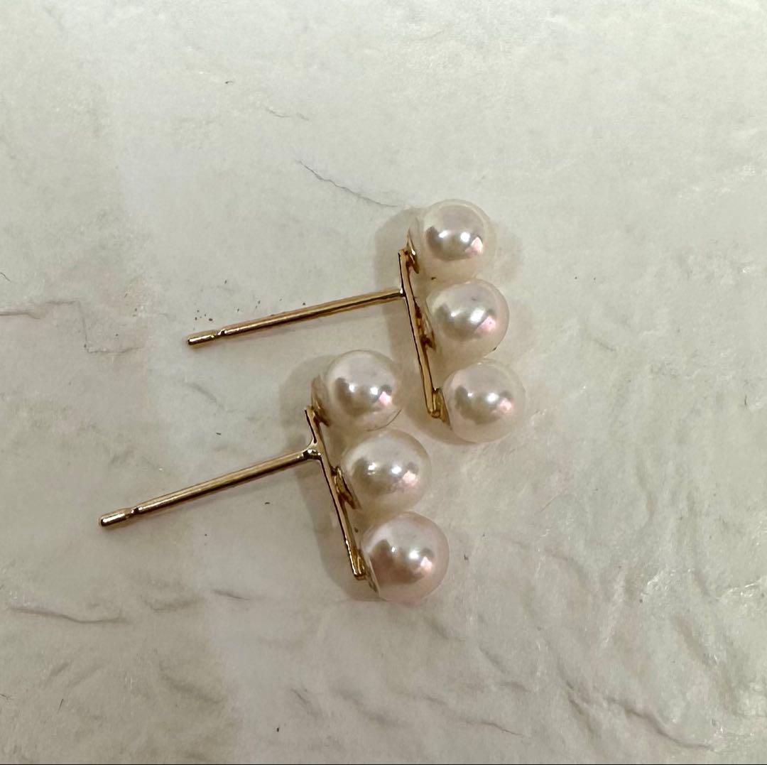【アウトレット品】K10YG 淡水パール３連ピアス！人気の定番ピアスです！
