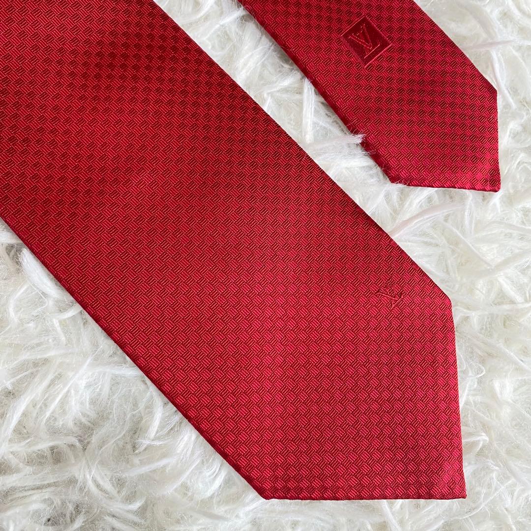 【超極美品/現行青タグ】ルイヴィトン　マイクロダミエ　ネクタイ　箱付き　レッド