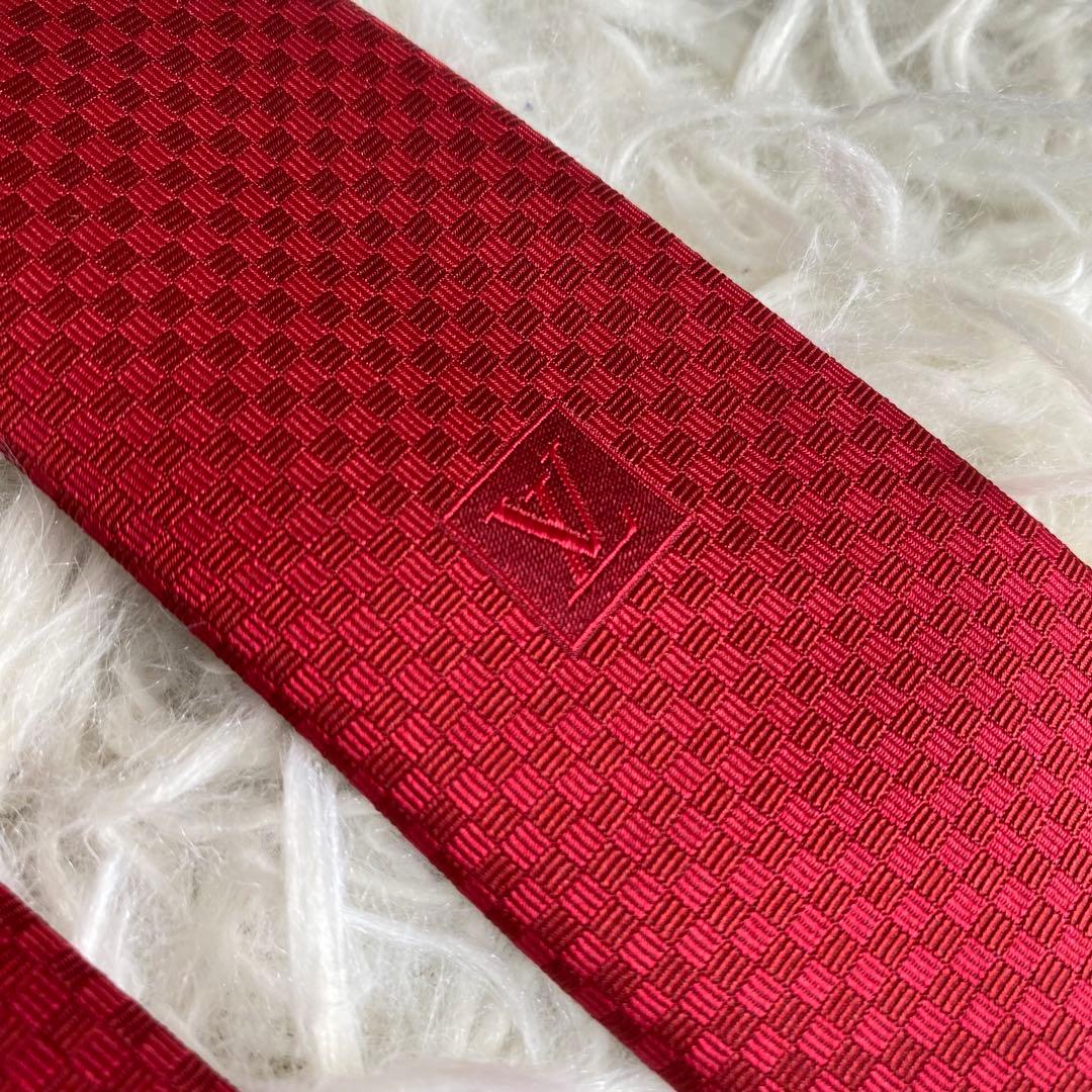 【超極美品/現行青タグ】ルイヴィトン　マイクロダミエ　ネクタイ　箱付き　レッド